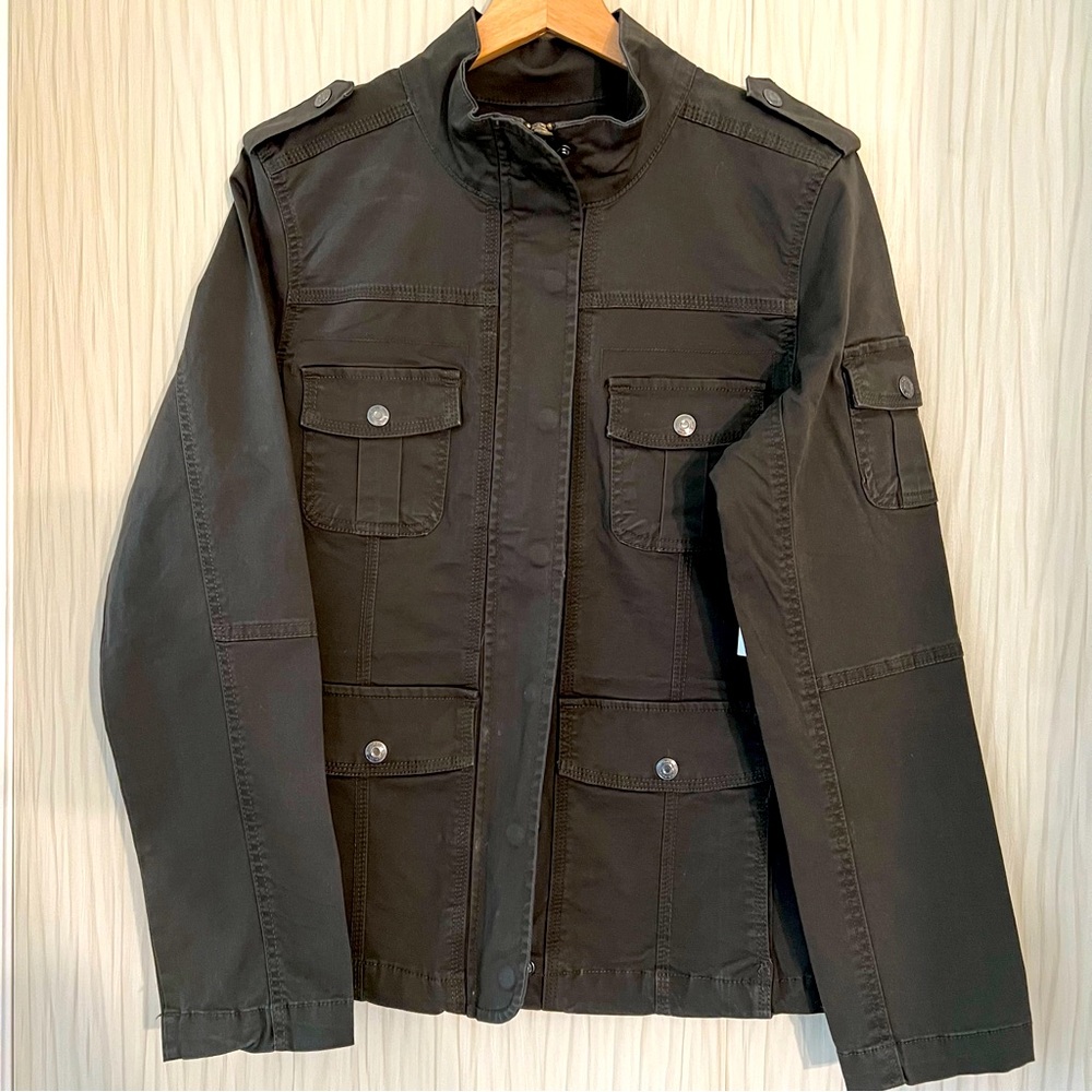 Kensie Military Style Jacket / Zipper Shirt / Jungle Green / L